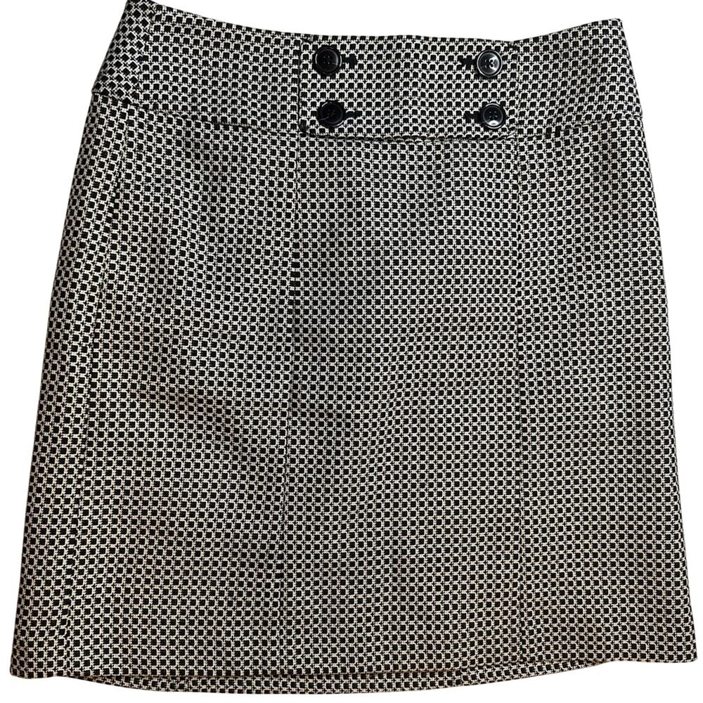 Ann Taylor Tweed Mini Skirt Womens 4 Black White Mod Parisian Button Detail - Picture 2 of 8